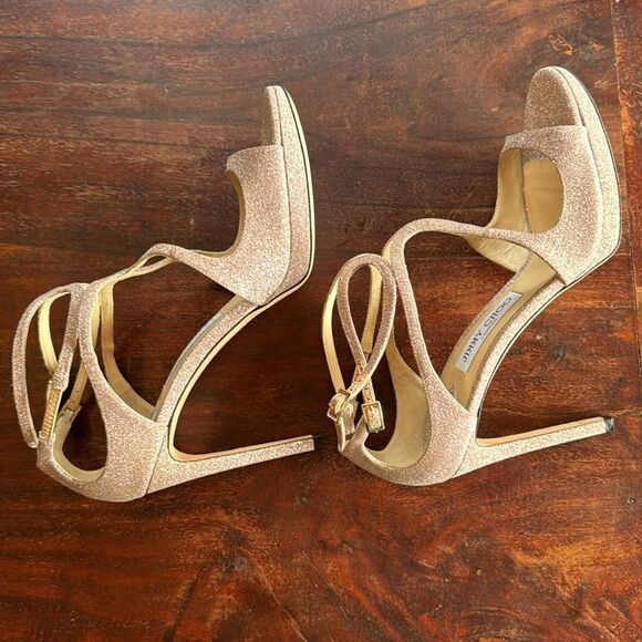 NEW Jimmy Choo Ballet Pink Shimmer Strappy High Heel Stiletto Sandals Size 40 EU - Picture 12 of 16